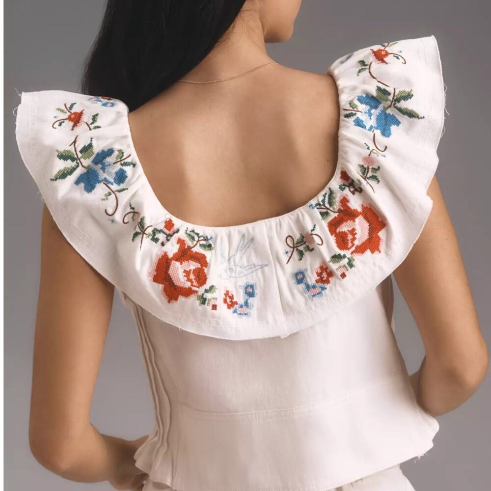 Anthropologie Pilcro Embellished Ruffle Collar Top - Picture 6 of 8